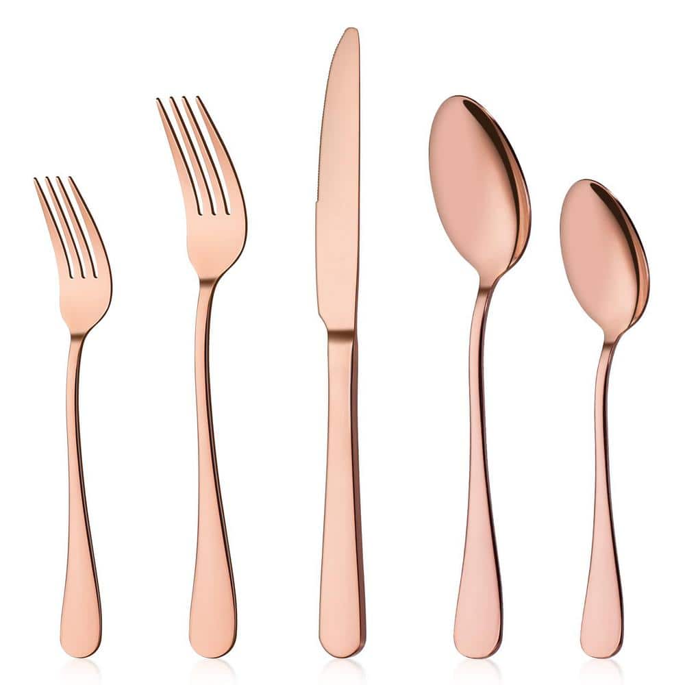 20-Piece Stainless Steel Flatware Serving Set-Rose Gold Service for 4, Flat
