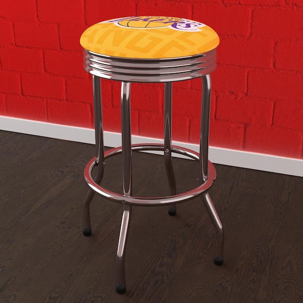 Unbranded Los Angeles Lakers City 29 in. Yellow Backless Metal Bar Stool with Vinyl Seat