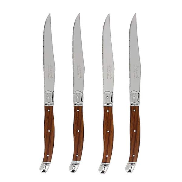 Laguiole 4.5 in. Stainless Steel Full Tang Serrated Blades 4-Piece Steak Knife Set, Wood Grain
