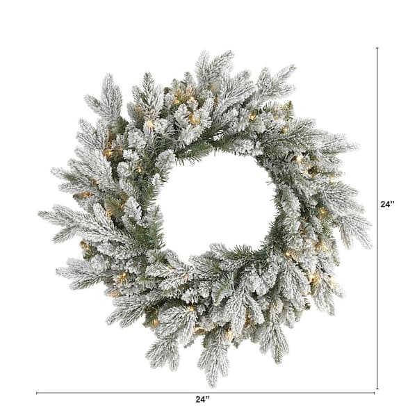 24 in. Pre-Lit Flocked Artificial Christmas Wreath with 50 LED Lights