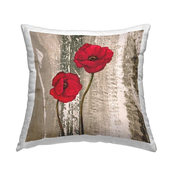 Rustic Red Anemones Red Abstract Polyester 18 in. X 18in. Throw Pillow