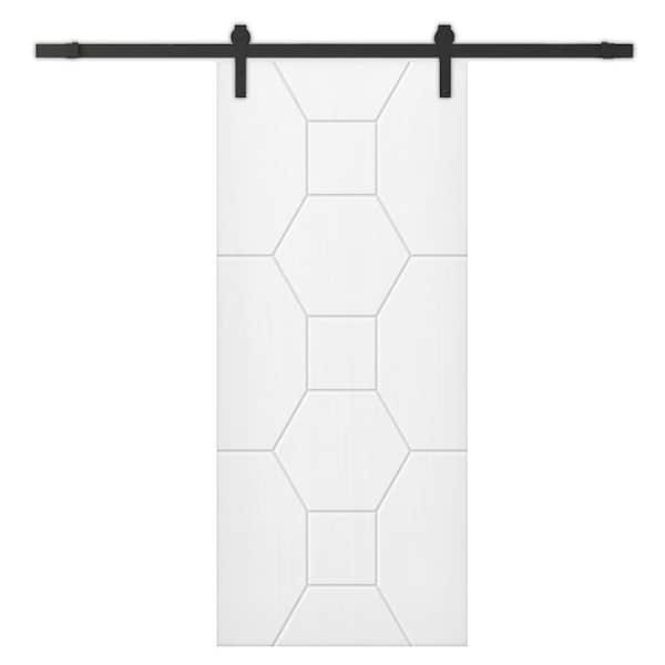 CALHOME 30 in. x 96 in. White Painted Composite MDF Paneled Interior Sliding Barn Door with Hardware Kit
