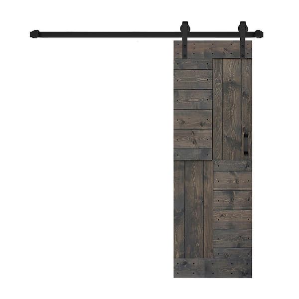 ISLIFE S Series 28 in. x 84 in. Smoky Grey Finished DIY Solid Wood Sliding Barn Door with Hardware Kit