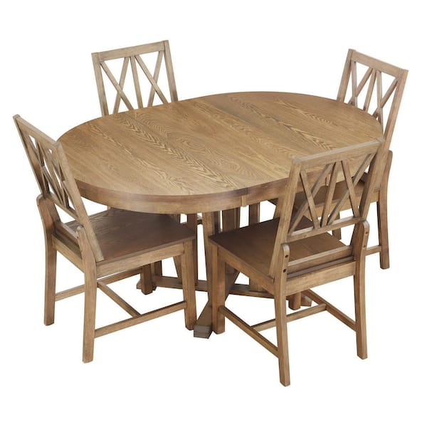 5-Piece Oval Extendable Brown Wood Top Dining Table Set with 4 Cross Back Dining Chairs