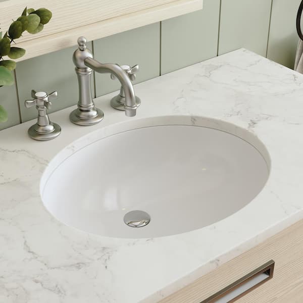 DEERVALLEY Symmetry 19.69 in. Oval Undermount Vitreous China Bathroom Sink in White with Overflow Drain