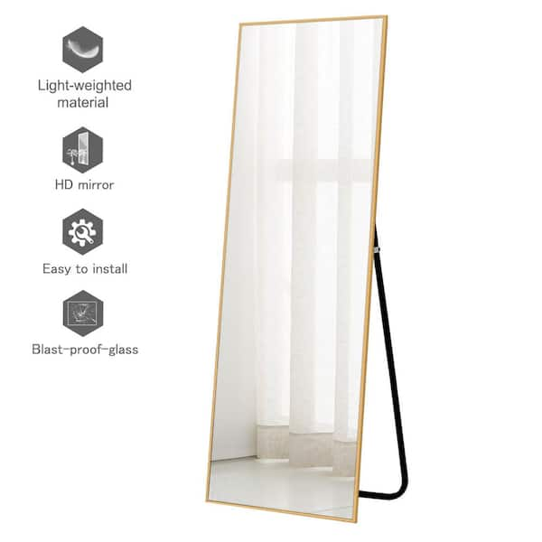 PexFix 22 in. x 65 in. Modern Rectangle Framed Full-Length Mirror Gold  Aluminum Alloy Mirror Standing Mirror, Standing Holder 6522LHJXB-GL - The  Home Depot