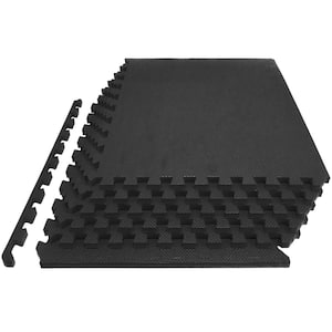 Extra Thick Exercise Puzzle Mat Black 24 in. x 24 in. x 1 in. EVA Foam Interlocking Anti-Fatigue (6-pack) (24 sq. ft.)