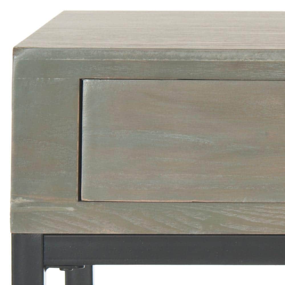 Adena 24" Gray Wood and Metal Rectangular End Table with Storage