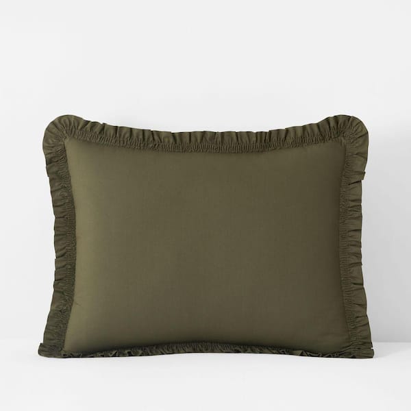 Company Cotton Ruffle Garment Wash Olive King Sham