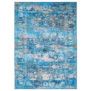 Bahia Blue/Gold 4 ft. x 6 ft. Machine Washable Floral Distressed Area Rug