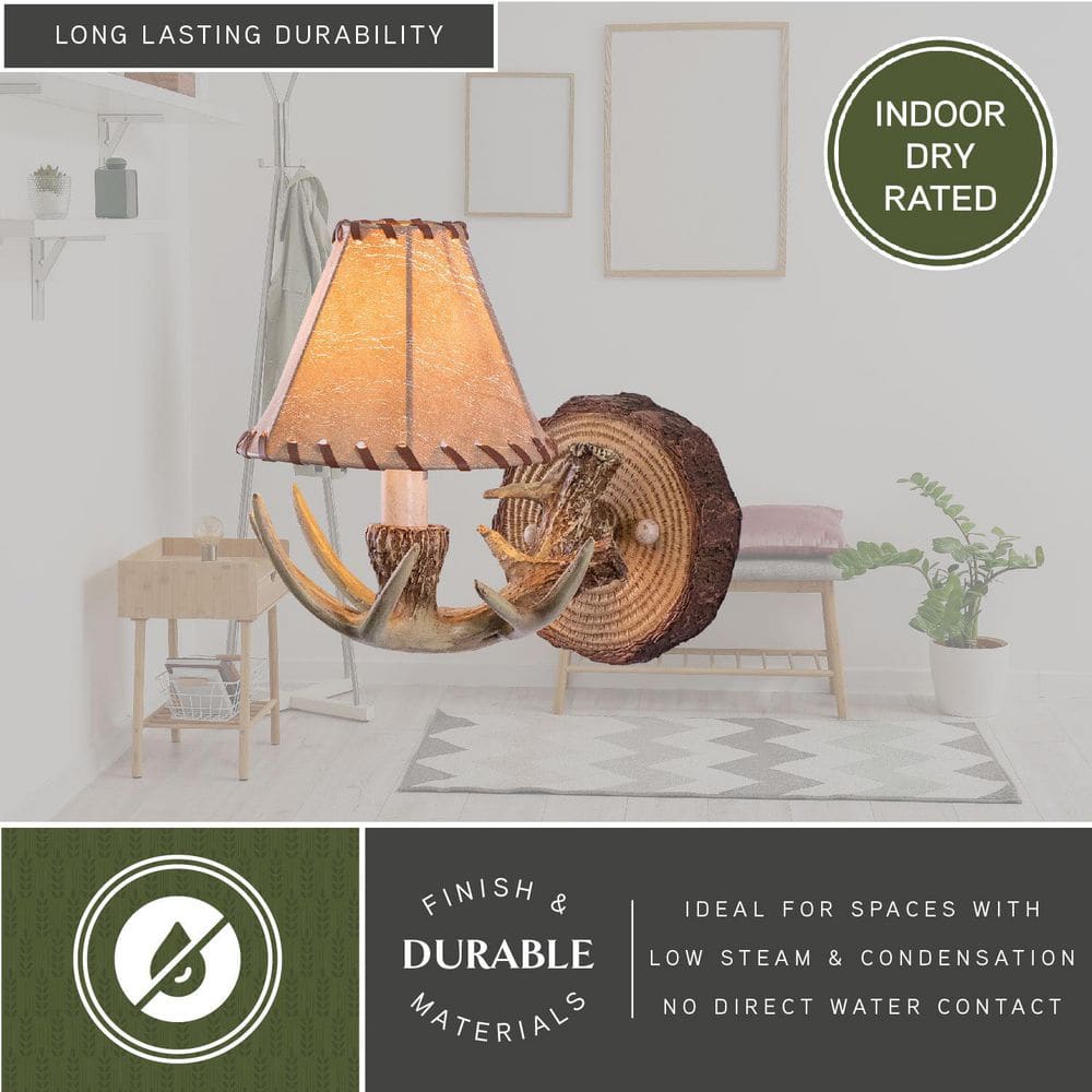 Rustic Brown Faux Leather Antler Wall Sconce