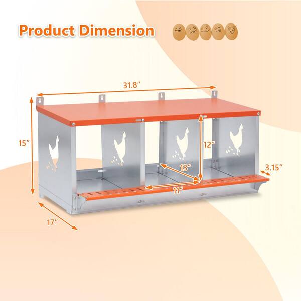 3-Bay Metal Nest Box-Wall Mount for Hens/Ducks, Easy Egg