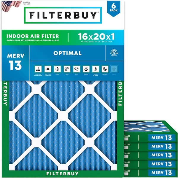 16 in. x 20 in. x 1 in. MERV 13 (FPR 10) Health Defense Pleated HVAC AC Furnace Air Filters Replacement (6-Pack)