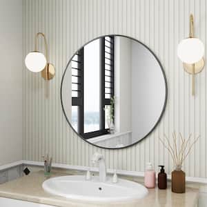 18 in. W. x 18 in. H Round Black Aluminum Alloy Framed Wall Mirror