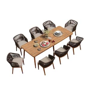 9-Piece Aluminum Wicker Dining Table Oversize and Armchairs Patio Outdoor Dining Set Patio Furniture Set with Cushions