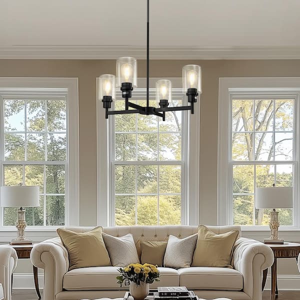 YANSUN 4-Light Black Chandelier with Adjustable Height - Elegant