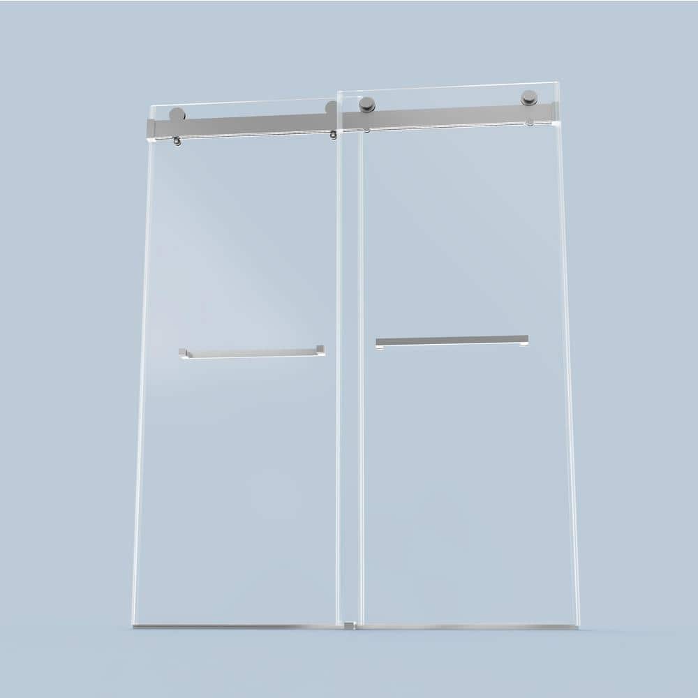 60" W x 76" H Brushed Nickel Frameless Sliding Shower Door