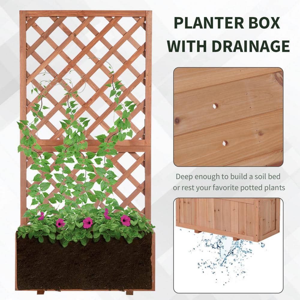 Elevated Natural Wood Garden Bed with Climbing Trellis