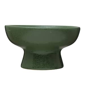 12.62 in. 90 fl. oz. Matte Green Stoneware Footed Serving Bowl