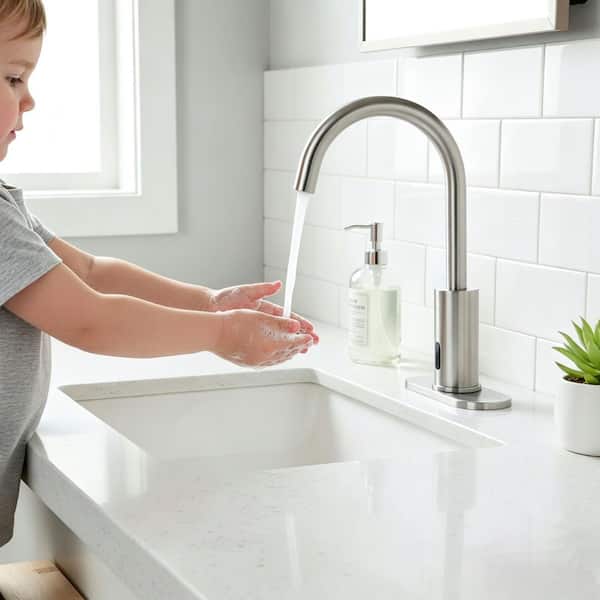 Automatic Sensor Touchless Bathroom Faucet with Deckplate Included in Brushed Nickel