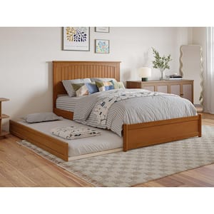 Malta Light Toffee Natural Bronze Solid Wood Frame Full Platform Bed with Panel Footboard Twin Trundle