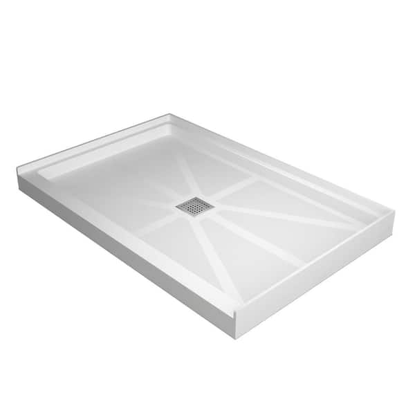 48 in. L x 32 in. W Alcove Shower Pan Base with Center Drain in White