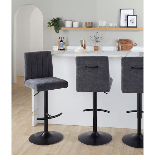Lumisource Hank 34 in. Black Fabric and Black Metal Adjustable Barstool (Set of 2)