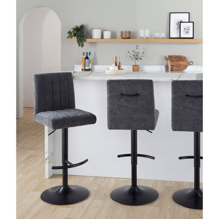 Lumisource Hank 34 in. Black Fabric and Black Metal Adjustable Barstool (Set of 2)