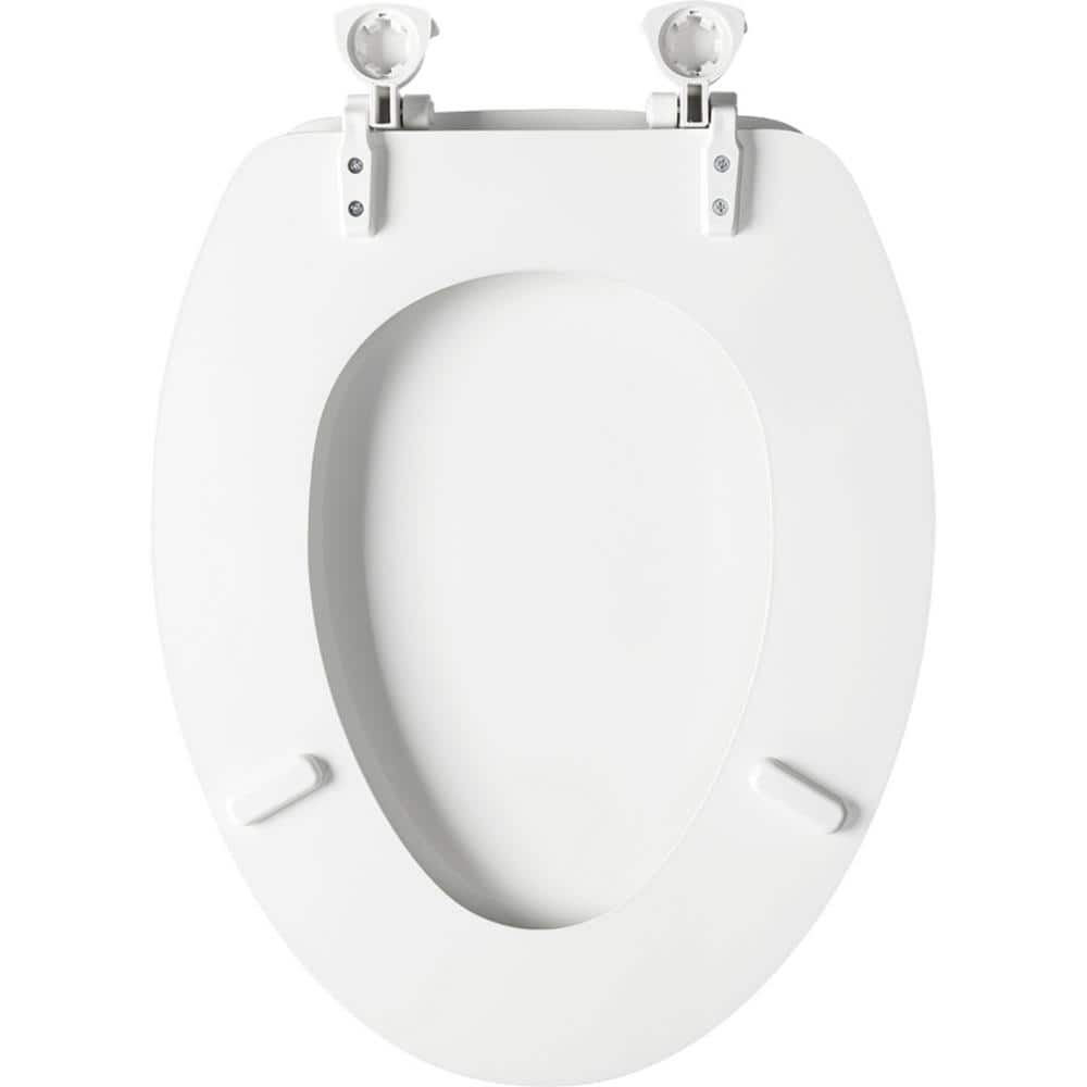 White Elongated Molded Wood Toilet Seat with Lift-Off Hinges