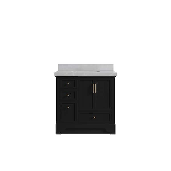 Willow Collections Alys 36 in. W x 22 in. D x 36 in. H Single Sink Bath Vanity Center in Black with 2 in. Pearl Gray Qt. Top