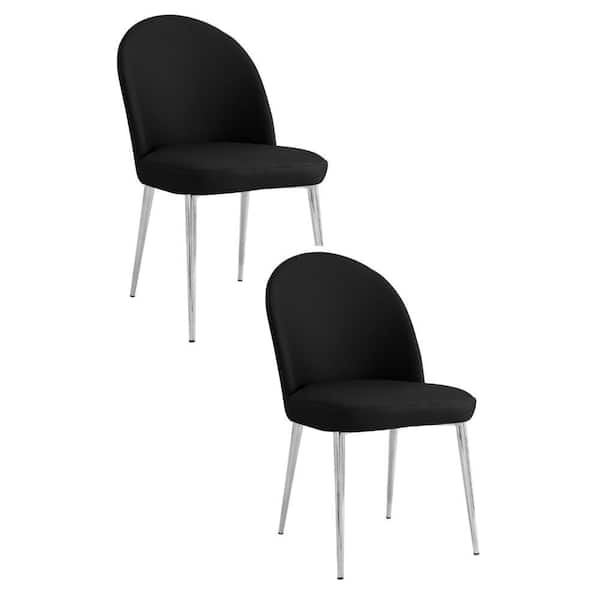 Benjara Black and Chrome Faux Leather Curved Back Dining Chair (Set of 2)