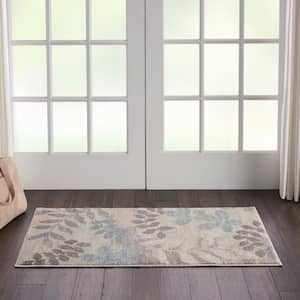 Tranquil Ivory/Light Blue 2 ft. x 4 ft. Floral Contemporary Kitchen Area Rug