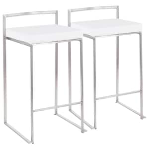 Fuji 26 in. Stainless Steel Stackable Counter Stool with White Velvet Cushion (Set of 2)
