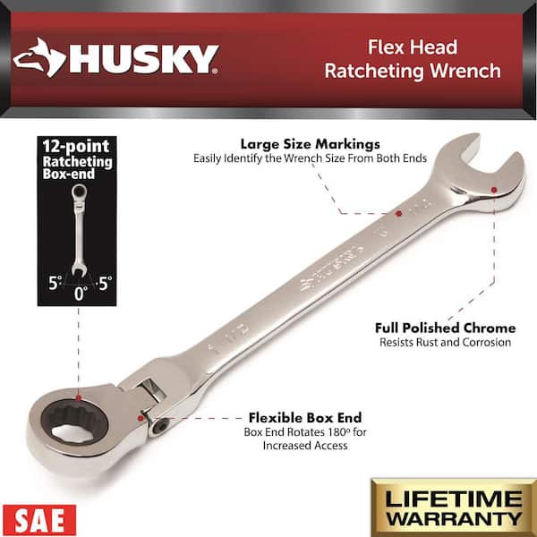 Husky 72-Tooth Master SAE Flex Head Ratcheting Wrench Set (12
