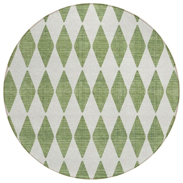 HomeRoots Green, Ivory 8 Round ft. Woven Geometric Polyester Round ...