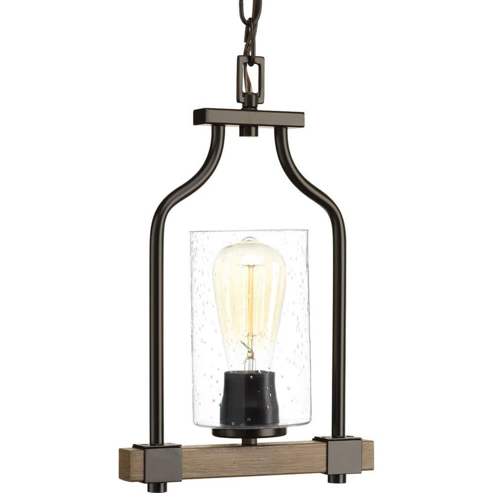 Barnes Mill Antique Bronze Mini Pendant with Seeded Glass Shade