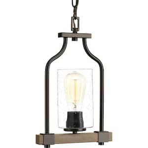 Barnes Mill Collection 1-Light Antique Bronze Pendant with Seeded Glass Shade