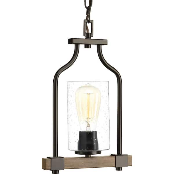 Progress Lighting Barnes Mill Collection 1-Light Antique Bronze Pendant with Seeded Glass Shade