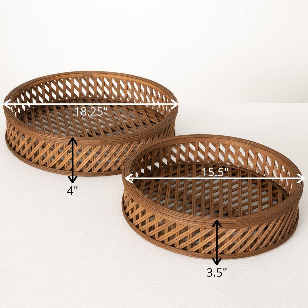 Natural Round Bamboo Decorative Tray Set of 2
