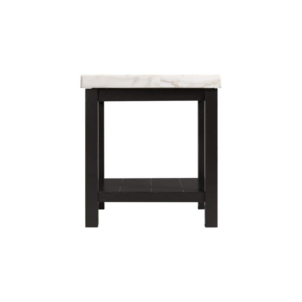 Transitional Black and White Marble Square End Table with Shelf