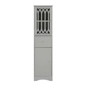 14.2 in. W x 16.5 in. D x 63.8 in. H Gray MDF Freestanding Bathroom Linen Cabinet With Acrylic Door, Adjustable in Gray