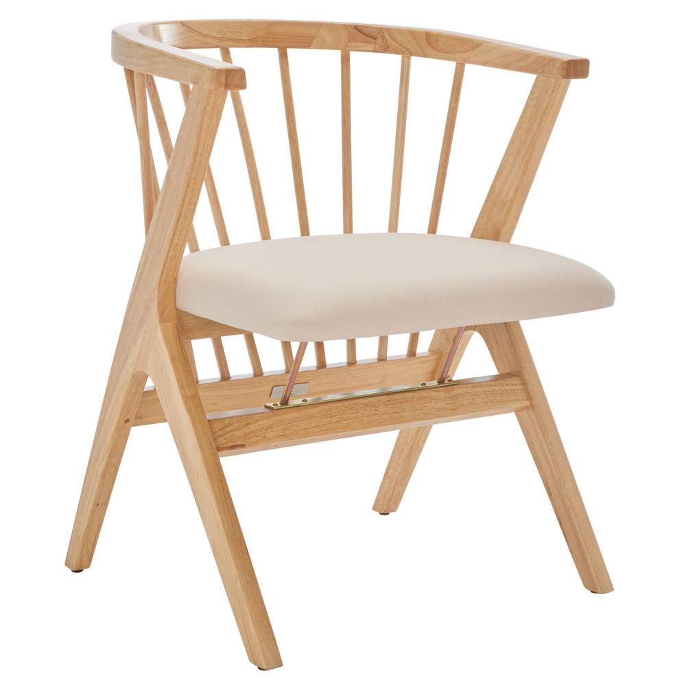 Natural Wood Upholstered Linen Windsor Arm Chair