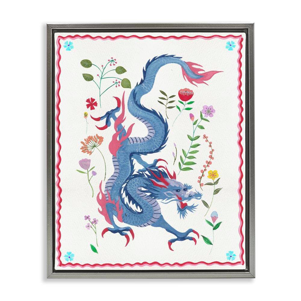 Cultural Dragon and Plants by Melissa Wang Gray Floater Frame Fantasy Graphic Art Print 21 in. x 17 in. price history on PriceWatchPro