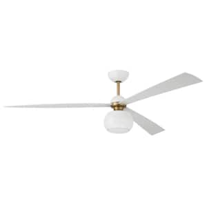 Otto 60 in. Indoor White/Satin Brass Ceiling Fan & Integrated LED Light Smart Wi-Fi Enabled Remote with Voice Activation