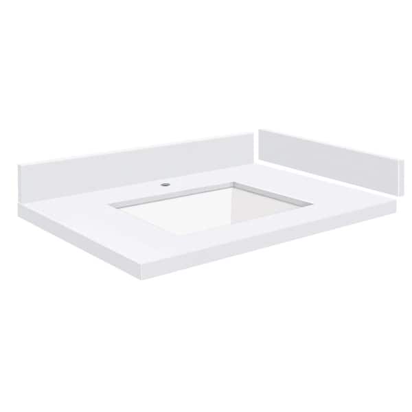 Transolid Silestone 28 in. W x 22.25 in. D Quartz White Rectangular Single Sink Vanity Top in Miami White