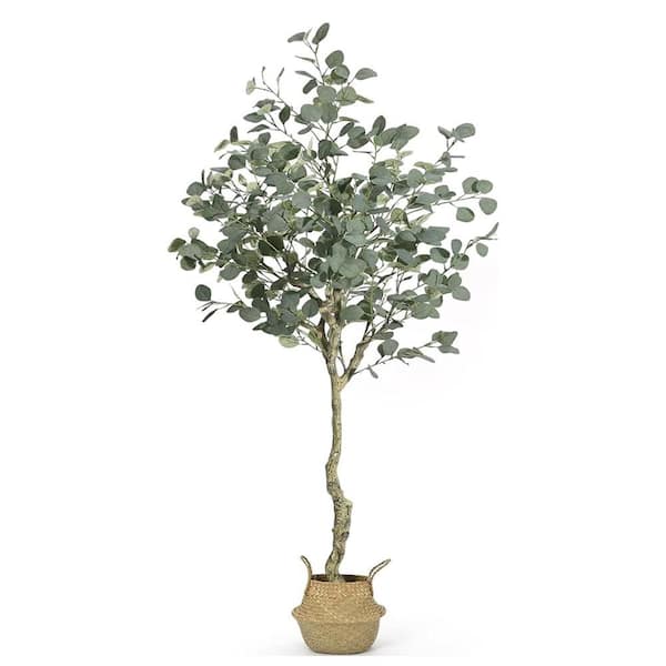 Gravee 6 ft. Artificial Eucalyptus Tree Faux Eucalyptus Stems Fake Plants with Silver Dollar Leaves, Fake Trees
