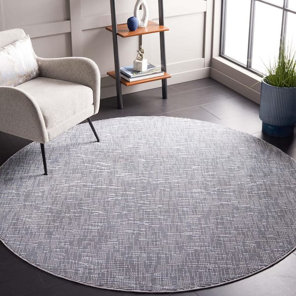 Continental 7 ft. x 7 ft. Dark Gray/Light Gray Parallel High-Low Round Area Rug