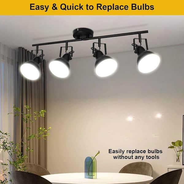 4灯スポットライト ブラック Yichuhaoxi Black 4-Light Adjustable Ceiling Track Lighting-LED