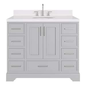 Stafford 42 in. W x 22 in. D x 36 in. H Single Sink Freestanding Bath Vanity in Grey with Carrara White Quartz Top