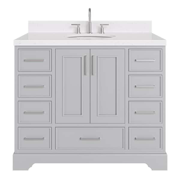 Stafford 42 in. W x 22 in. D x 36 in. H Single Sink Freestanding Bath Vanity in Gray with Carrara White Quartz Top